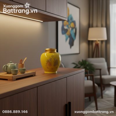 cận cảnh Lọ chè Song Ngư Vàng rực rỡ đặt nổi bậ...