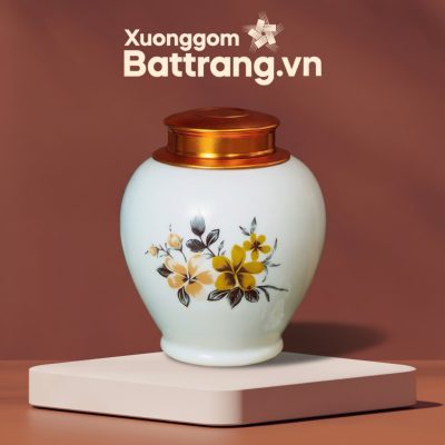 Lọ Chè Trắng Bóng Nắp Đồng Họa Tiết Hoa Vàng Cam XG-HDT03 - Ảnh đại diện