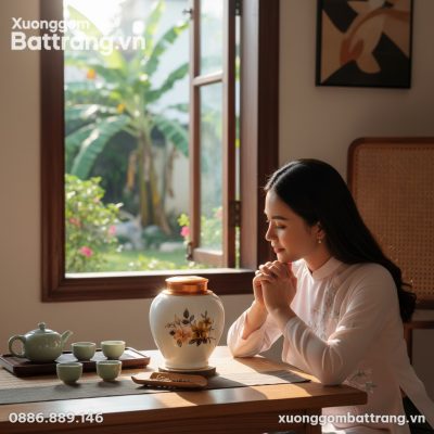 Một người phụ nữ mặc áo dài cách tân màu pastel...