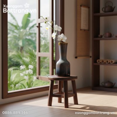 Cảnh tĩnh vật: Lọ hoa men hỏa biến cao 40cm cắm...