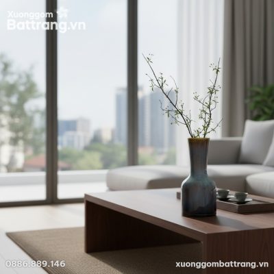 Lọ hoa men hỏa biến màu xanh tím cao 40cm đặt t...