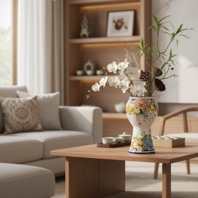 Lọ hoa gốm Bát Tràng vẽ ngàn hoa đa sắc cao 33c...