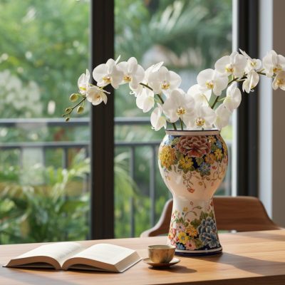 Lọ hoa gốm Bát Tràng vẽ ngàn hoa đa sắc cao 33c...