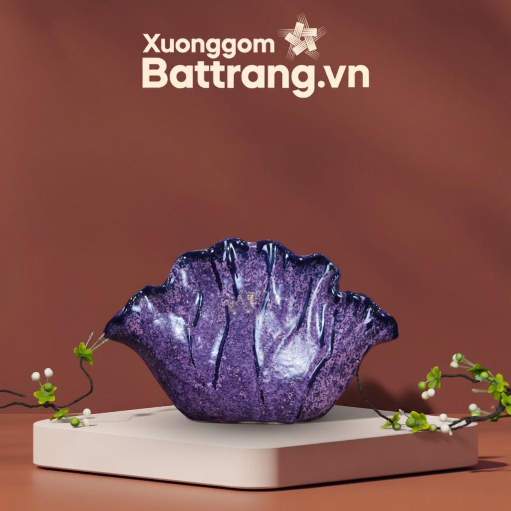 Lọ hoa “dáng lá sen” men hoả biến màu tím XG-LH05