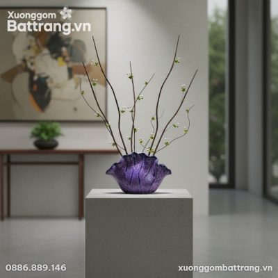 Lọ hoa gốm Bát Tràng men tím hỏa biến cao 20cm,...