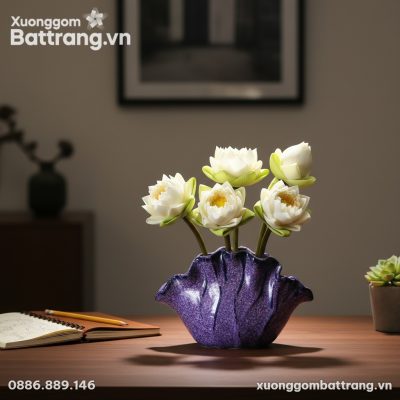 Lọ hoa gốm men hỏa biến tím cao 20cm cắm hoa se...