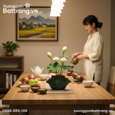 Lọ hoa dáng lá sen men xanh ngọc (20x33cm) làm ...