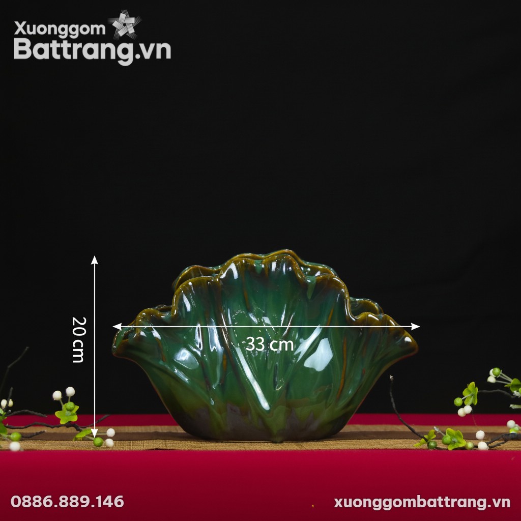 Kích thước Lọ hoa “dáng lá sen” men hoả biến màu xanh ngọc XG-LH06