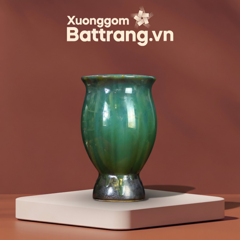 Lọ hoa “dáng ly bầu” men hoả biến xanh ngọc XG-LH13