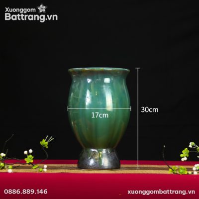 Kích thước Lọ hoa “dáng ly bầu” men hoả biến xanh ngọc XG-LH13