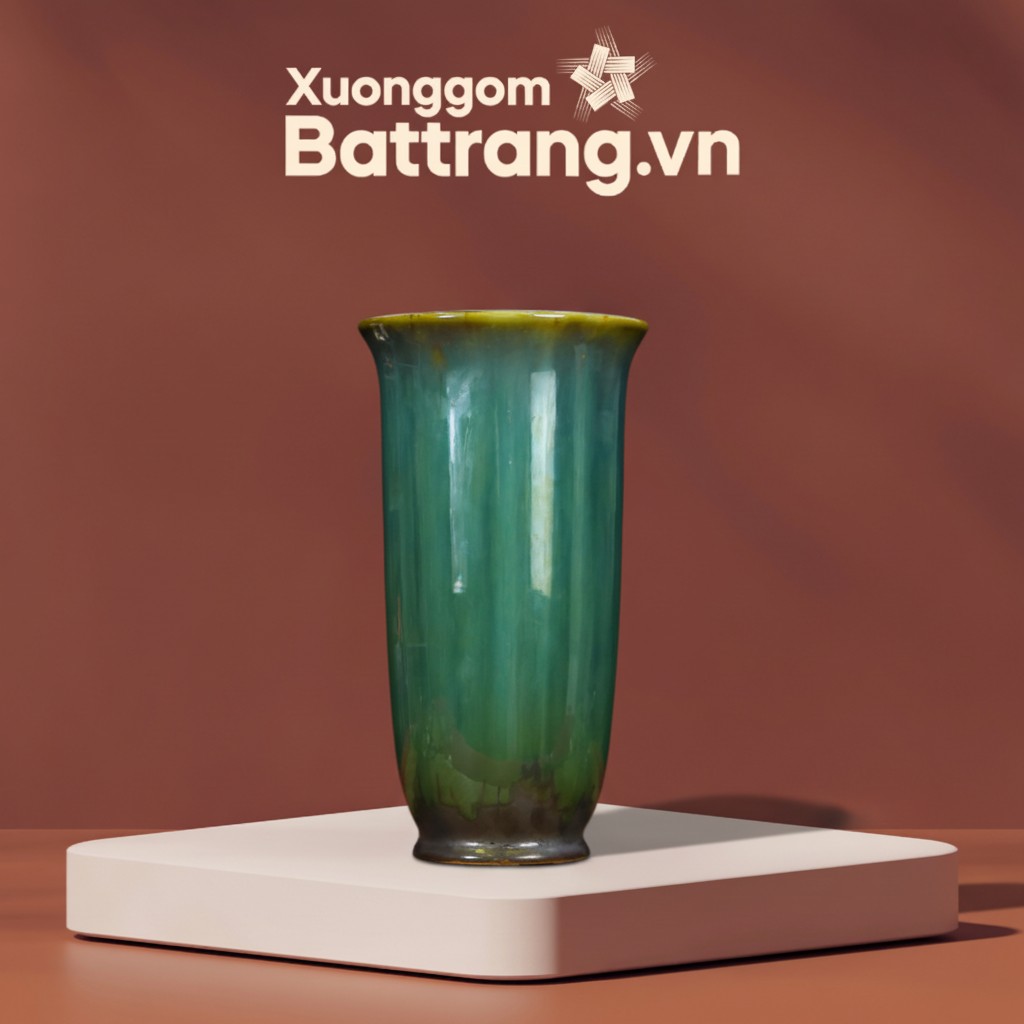 Lọ hoa “dáng ly cao” men hoả biến xanh ngọc XG-LH09