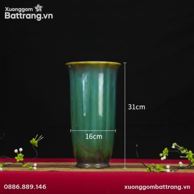 Kích thước Lọ hoa “dáng ly cao” men hoả biến xanh ngọc XG-LH09