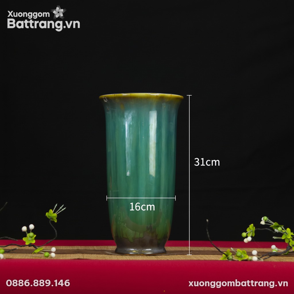 Kích thước Lọ hoa “dáng ly cao” men hoả biến xanh ngọc XG-LH09