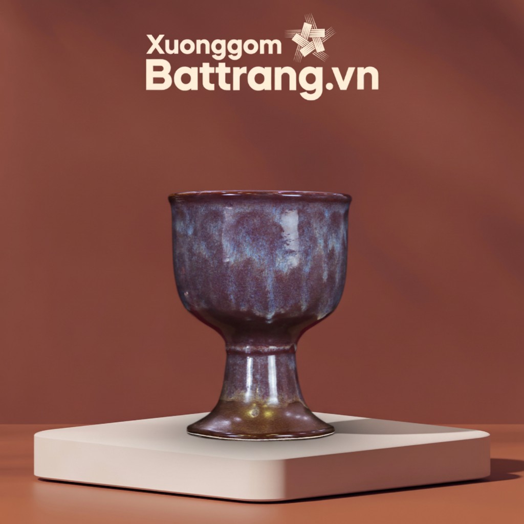 Lọ hoa “dáng ly rượu” men hoả biến tím loang XG-LH12