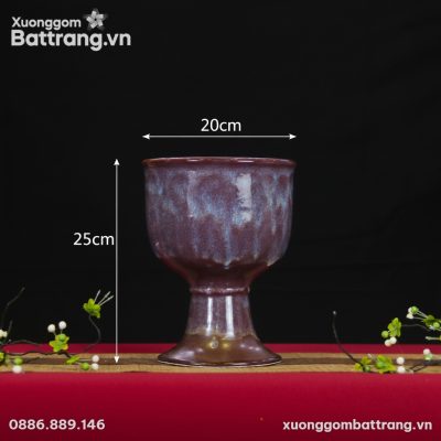 Kích thước Lọ hoa “dáng ly rượu” men hoả biến tím loang XG-LH12