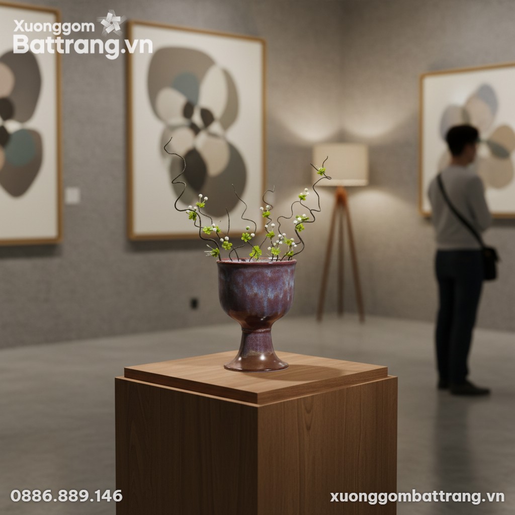 Lọ hoa gốm Bát Tràng men hỏa biến tím loang cao...