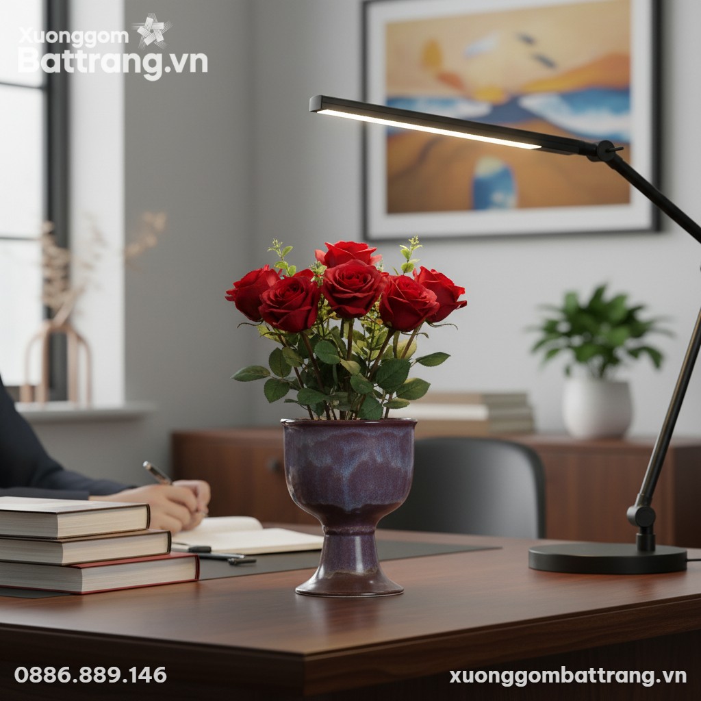 Lọ hoa gốm Bát Tràng men hỏa biến tím loang cao...