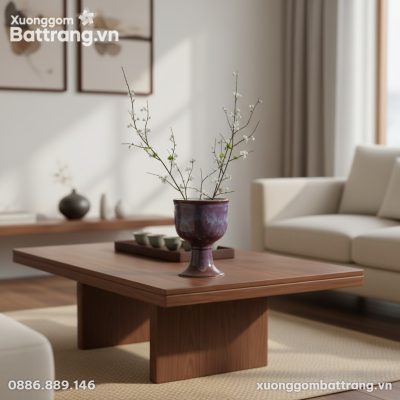 Một bình gốm sứ Bát Tràng kiểu dáng ly rượu, ca...