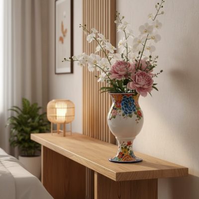 Lọ hoa gốm Bát Tràng dáng ly vẽ ngàn hoa đa sắc...