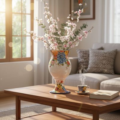 Lọ hoa gốm Bát Tràng dáng ly vẽ ngàn hoa đa sắc...