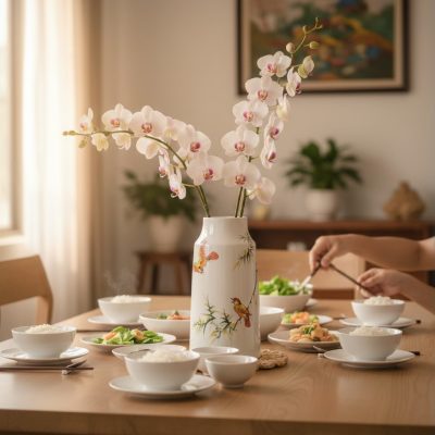 Lọ hoa gốm Bát Tràng họa tiết chim tre cao 28cm...