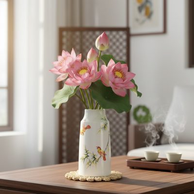 Một lọ hoa gốm Bát Tràng dáng ống trúc cao 28cm...