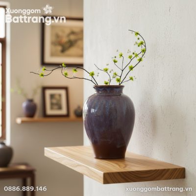 Cận cảnh lọ hoa men hỏa biến tím loang đặt trên...