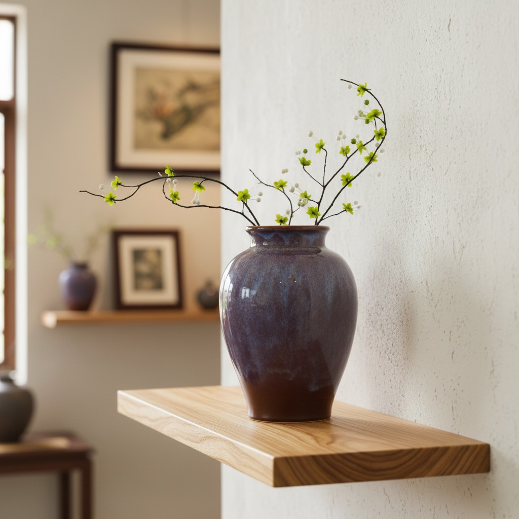 Cận cảnh lọ hoa men hỏa biến tím loang đặt trên...