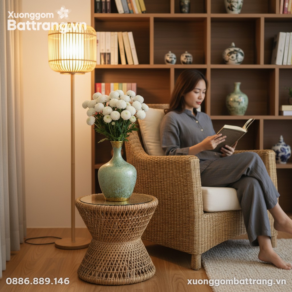 Góc đọc sách thư giãn tại một căn hộ cao cấp Vi...