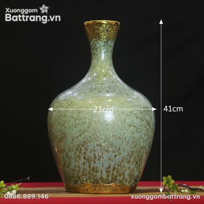 Kích thước Lọ hoa “dáng tỏi cao” men hoả biến xanh ngọc hoạ tiết XG-LH08