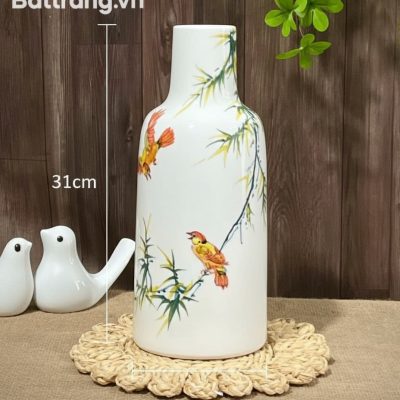 Kích thước Lọ Hoa Gốm Bát Tràng Dáng Chai Vẽ Chim Trúc XG-LH23