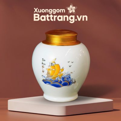 Lọ Trà Men Trắng Họa Tiết Thuyền Buồm Vàng Sóng Xanh XG-HDT06 - Ảnh đại diện