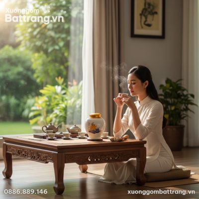 Một người phụ nữ Việt thanh lịch đang thưởng tr...