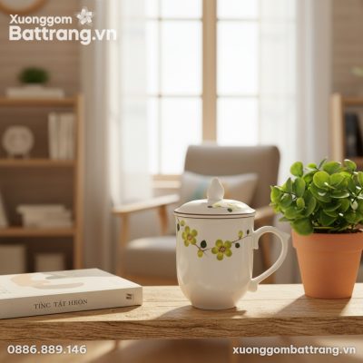 Cận cảnh chiếc ly sứ Bát Tràng cao 10cm với họa...
