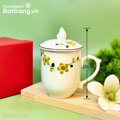 Kích thước Ly Sứ Có Nắp Họa Tiết Hoa Vẽ Tay XG-LS09