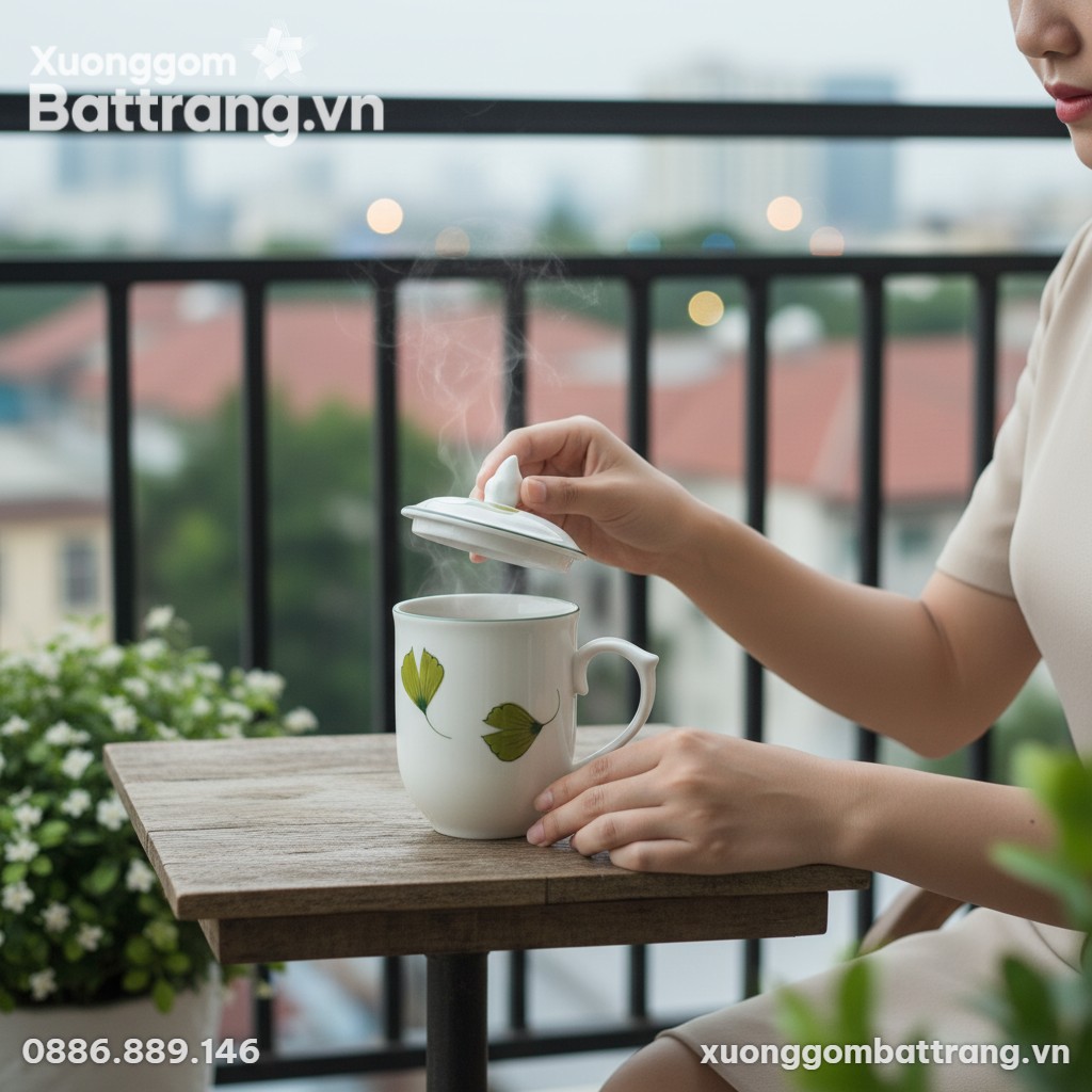 Một người mẫu thanh lịch đang nhâm nhi trà từ l...