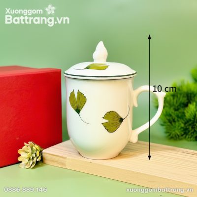 Kích thước Ly Sứ Có Nắp Họa Tiết Lá Xanh Bát Tràng XG-LS05