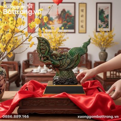 Tượng Đầu Rồng thời Lý gốm Bát Tràng cao 21cm đ...