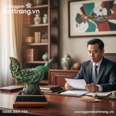 Tượng Đầu Rồng thời Lý gốm Bát Tràng cao 21cm đ...