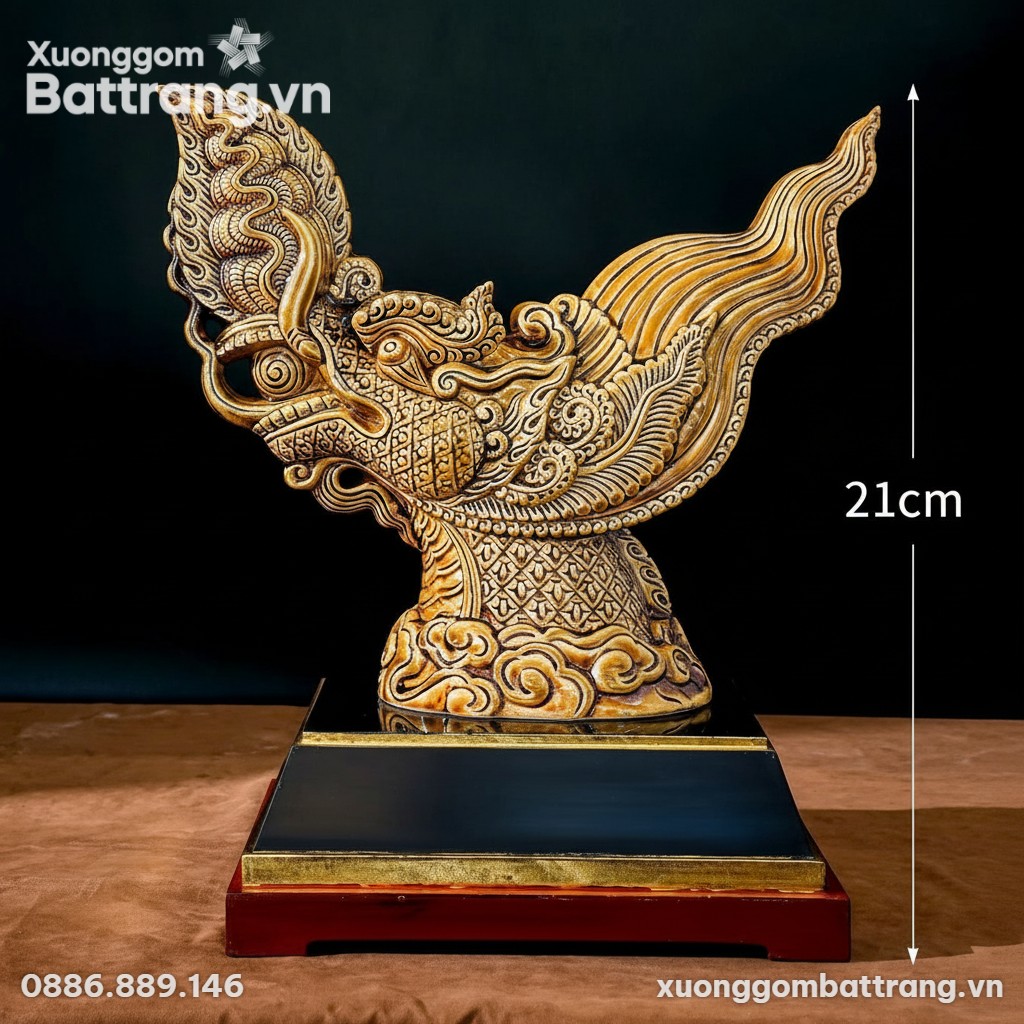 Kích thước Tượng Đầu Rồng Thời Lý Men Hoàng Thổ Quà Tặng Tết XG-TG24