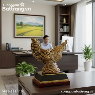 Tượng đầu rồng thời Lý men hoàng thổ cao 21cm đ...