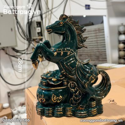 Kích thước Tượng Linh Vật Ngựa Phú Quý Men Xanh Lá Quà Tết Bính Ngọ 2026 XG-TG22