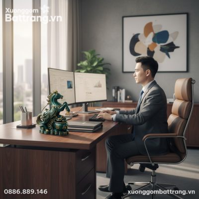 Tượng ngựa men xanh ngọc lục bảo cao 28cm đặt c...