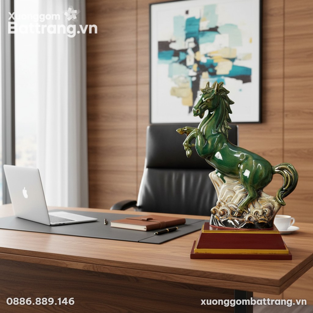 Tượng Mã Đáo Thành Công xanh ngọc lục đặt tinh ...