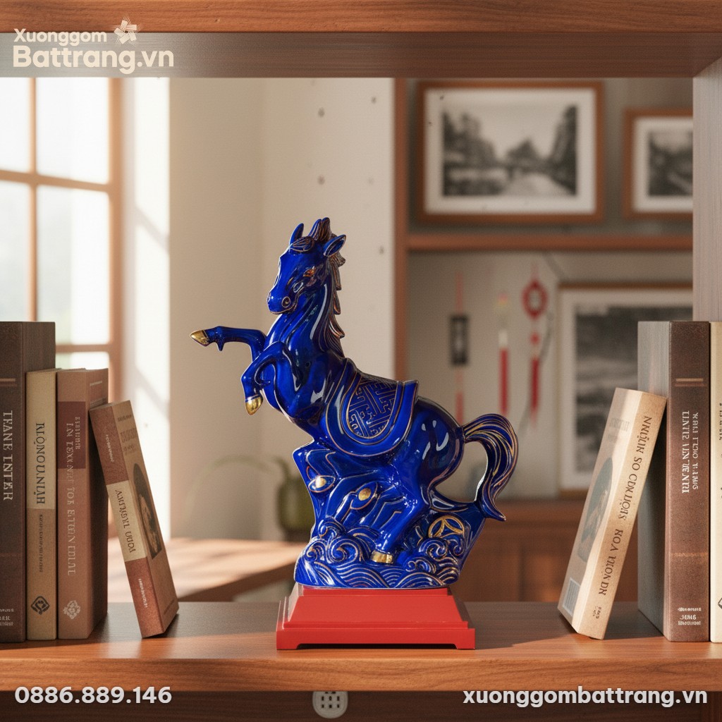 Tượng Ngựa Phi Mây men xanh gốm sứ Bát Tràng đặ...