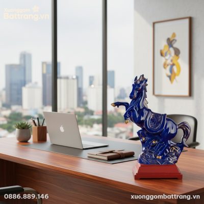 Tượng Ngựa Phi Mây gốm sứ Bát Tràng men xanh nổ...