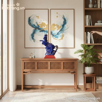 Tượng Ngựa Phi Mây men xanh gốm sứ Bát Tràng đặ...