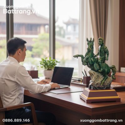 Tượng Ngựa Phù Đổng Thiên Vương 30cm men ngọc l...