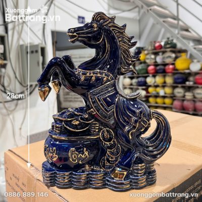 Kích thước Tượng Ngựa Phú Quý Men Xanh Coban Quà Tết Bính Ngọ 2026 XG-TG22