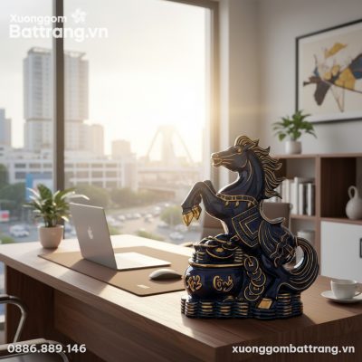 Tượng Ngựa Phú Quý Men Xanh Coban cao 28cm đặt ...
